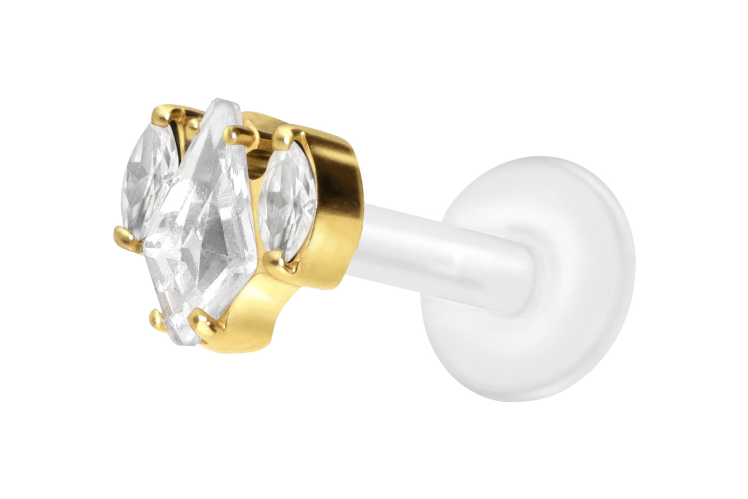 PTFE Labret Piercing mit Innengewinde + Titan-Aufsatz KRISTALLSCHILD + KRISTALLOVALE